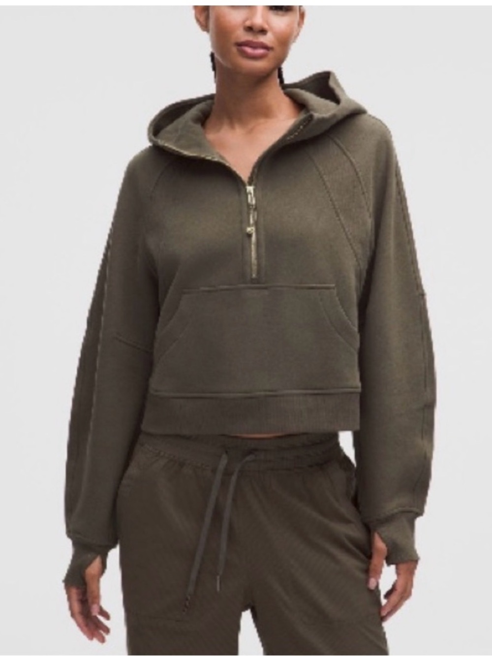 Lululemon scuba oversized half zip hoodie olive Brown with Gold Zipper
